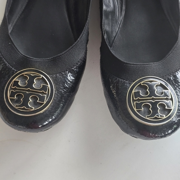 Tory Burch Caroline Ballet Flats 6M Black Women Naplak Elastic Patent Leather - Picture 10 of 14
